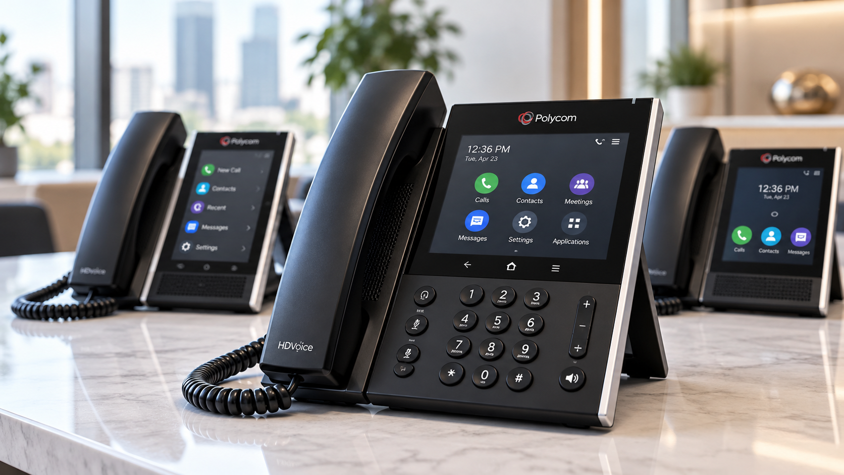Modern business VoIP phone system with desktop and mobile communications